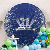 Aperturee - Sliver Glitter Round Blue 21st Birthday Backdrop